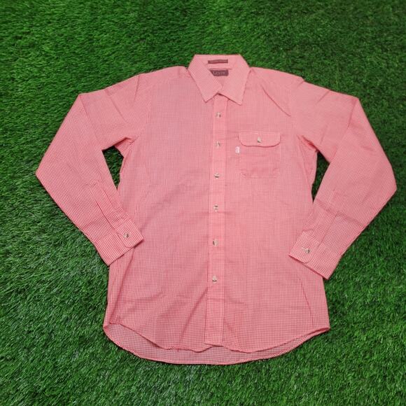 Vintage Levis Red Gingham Check Shirt Mens M (Slim Fit) 16.5 90s Plaid Western - Picture 1 of 6